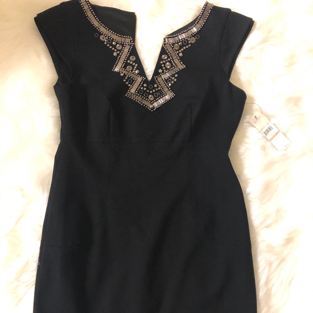 Laundry black fitted dress w/ embellishments.
